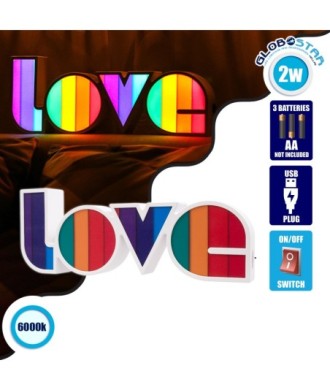 GLOBOSTAR® LOVE BOMBING 76550 Μοντέρνο Επιτραπέζιο Φωτιστικό Πορτατίφ LED 2W 120lm 180° DC 4.5V με Μπαταρίες 3xAAA IP20 Ψυχρό Λευκό 6000K - Πολύχρωμο - Μ36 x Π13.5 x Υ4.8cm - 2 Χρόνια Εγγύηση